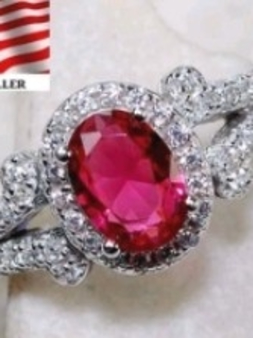 2Ct Ruby & White Topaz SS925 Ring Size 6